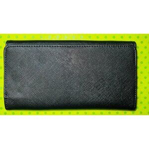 Black Faux Leather Womens Tri-Fold Wallet With Snap Closure & Zipper Pocket 8x4”